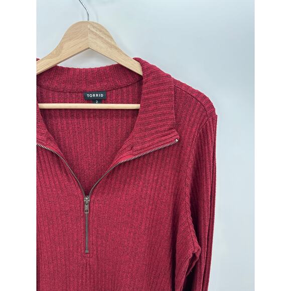 Torrid Red Relaxed Fit Super Soft Plush Rib Quarter Zip Sweatshirt Women Size 2X - Picture 5 of 9